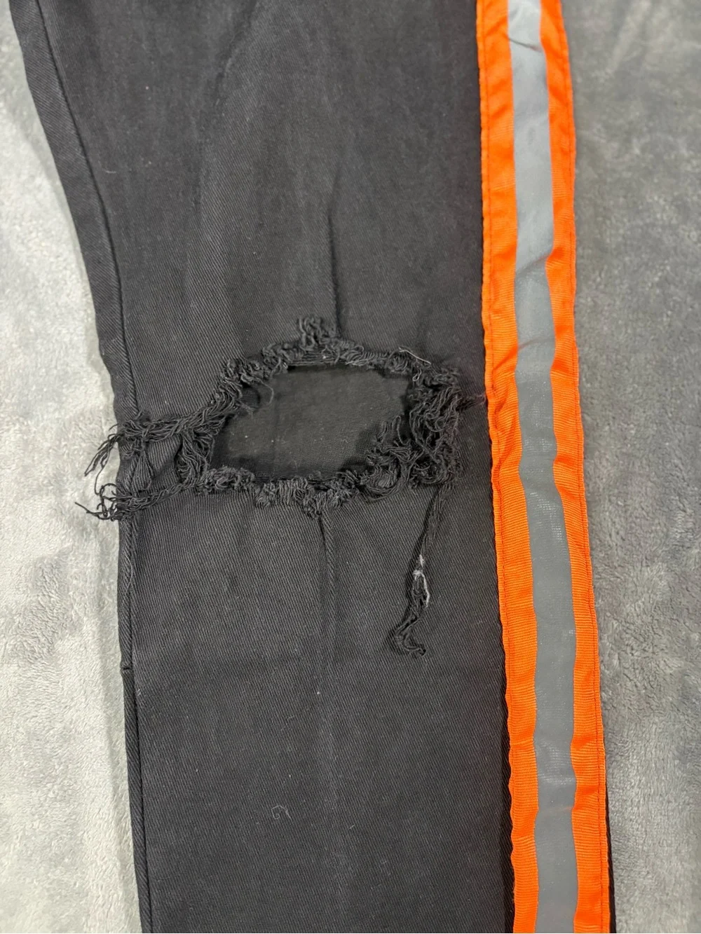 Black NovaMen’s Skinny Jeans with Orange Reflective Side Stripes
